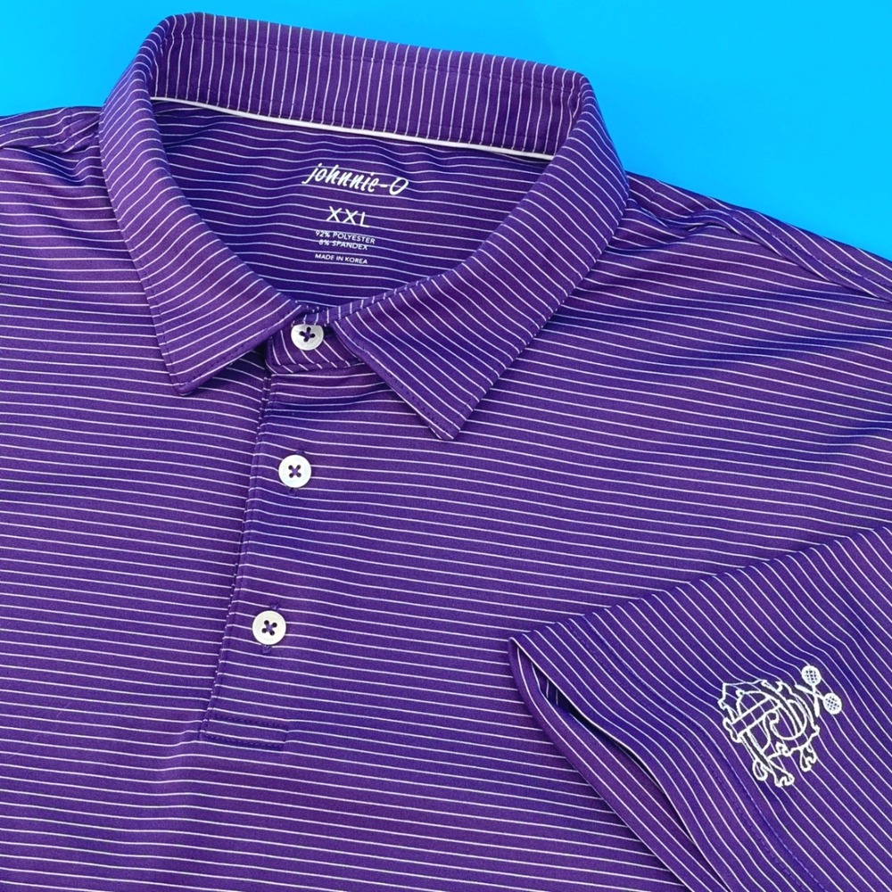 Johnnie-O Mens XXL Purple Striped Performance Polo Shirt Short Sleeve Logo